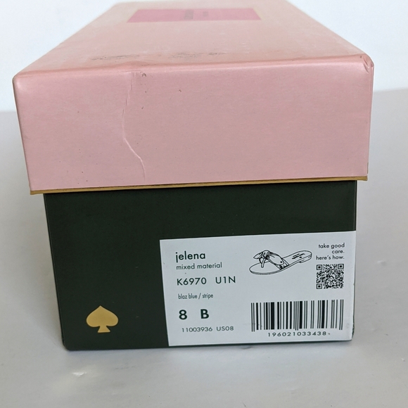 KATE SPADE Navy Blue Jelly Flip Flop Sandals Striped Fabric Bow Size 8 - Picture 11 of 15